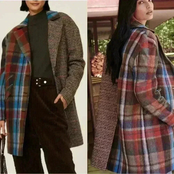 VERONICA BEARD Dickey Jacket Long Over Coat Wool Plaid Patchwork XS 0 2 $1200 - Picture 5 of 16
